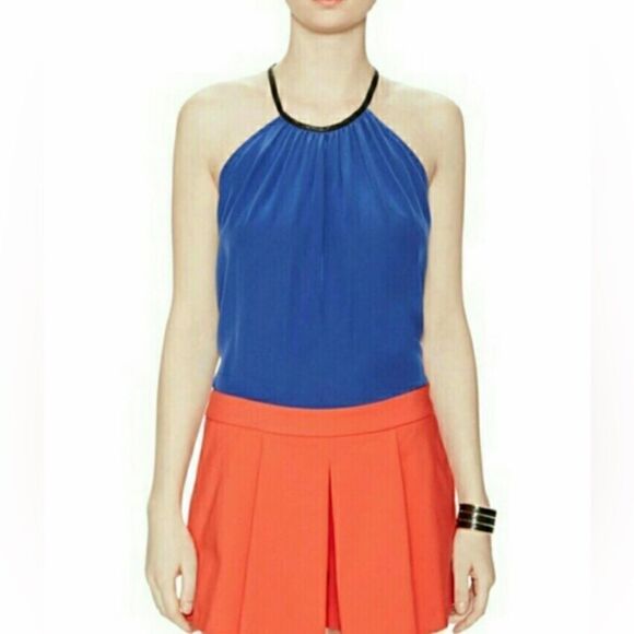 Yigal Azrouel Silk Lambs Leather Open Back Halter Top - Picture 1 of 9